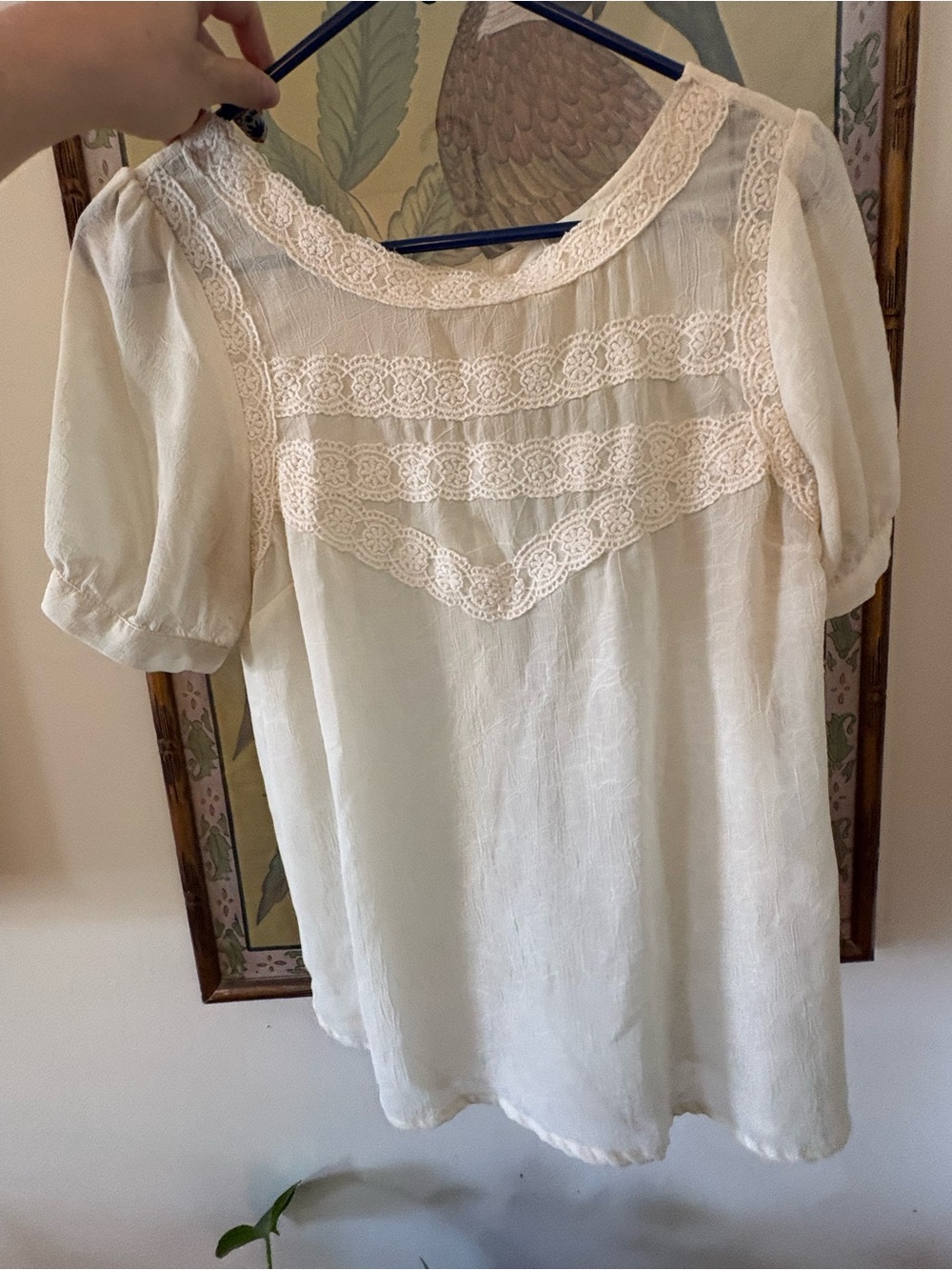 Lace-Trim Ivory Short Sleeve Women's Top